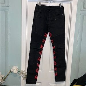 Black Pants with Red Lettering